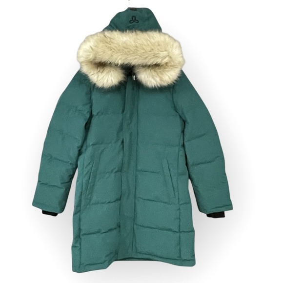 Aritzia TNA Womens Cozy Goose Down Powder Parka Coat Size M Hood Faux Fur Trim - Picture 2 of 12